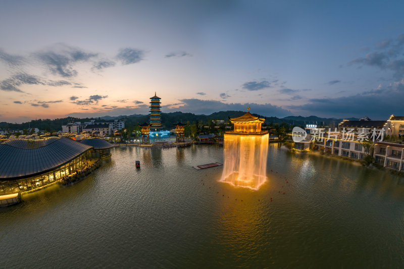 江西上饶网红景点婺女洲日落夜景航拍