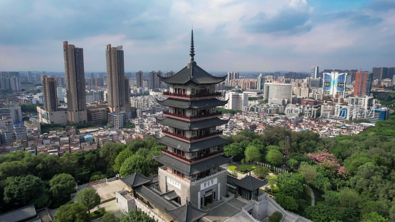 广东佛山魁星阁地标建筑航拍