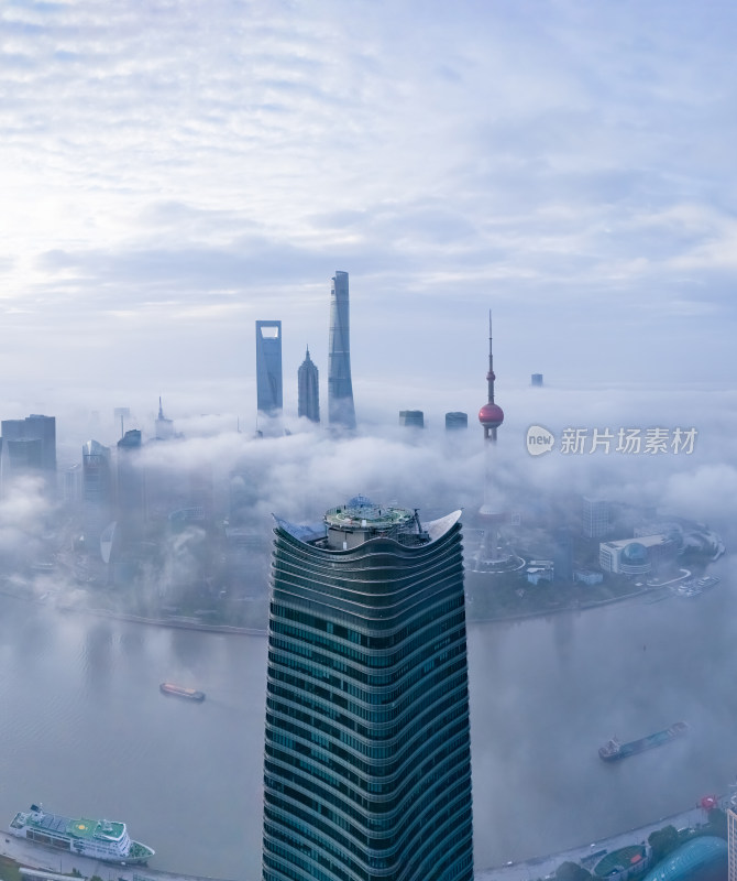 上海陆家嘴平流雾日出航拍