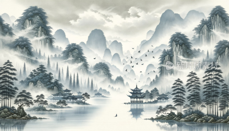 中国传统水墨场景