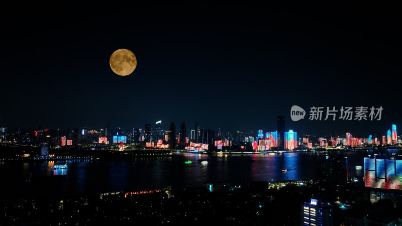 武汉城市夜景航拍长江大桥夜景风光