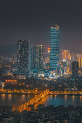 广西柳州市中心滨水城市夜景