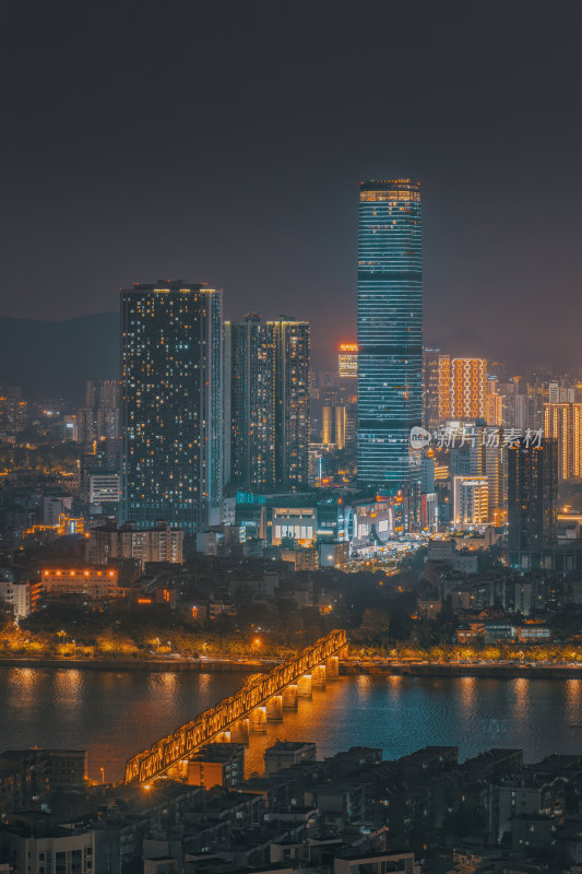 广西柳州市中心滨水城市夜景