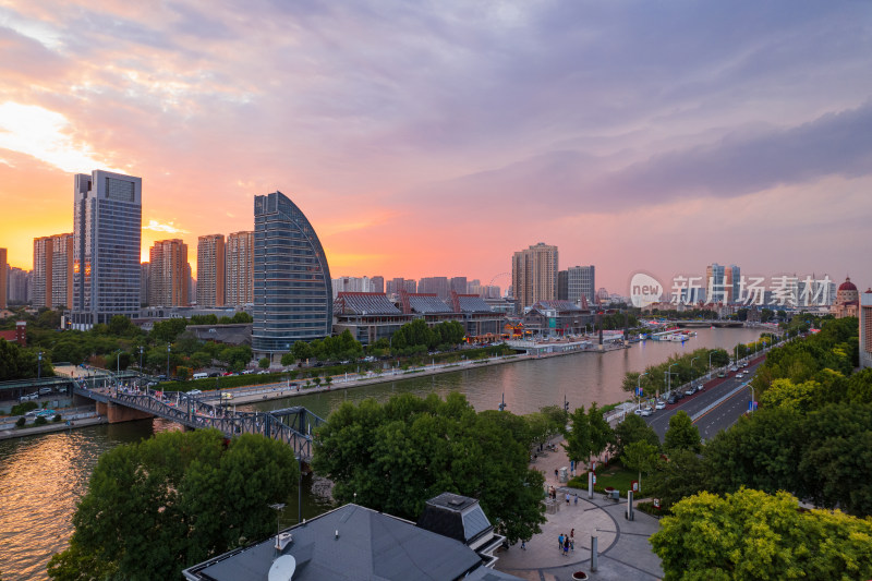 天津海河风景古文化街码头城市风光航拍