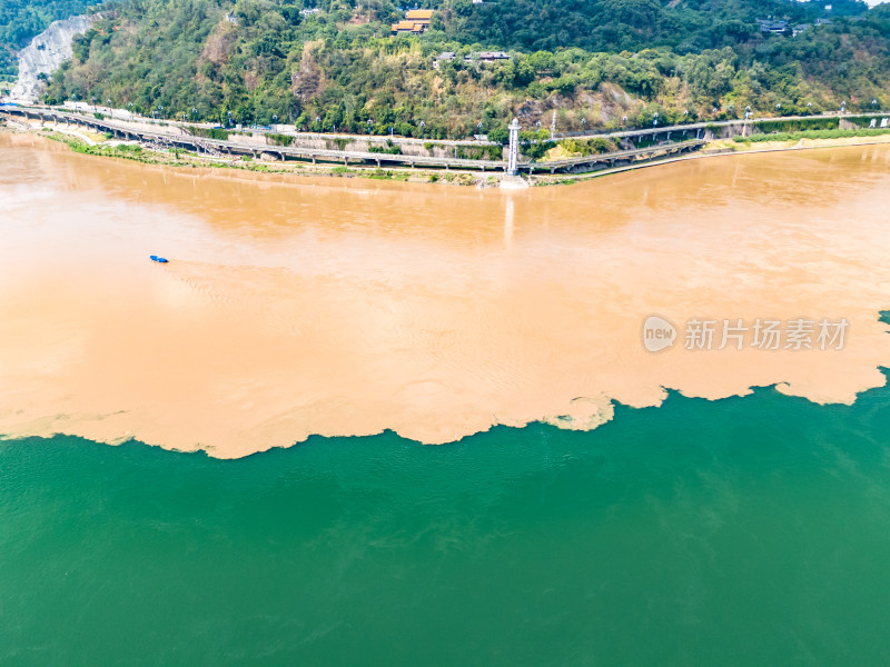 宜宾长江河流城市风光航拍图