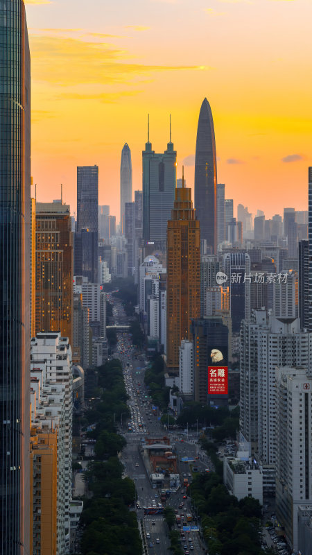 深圳罗湖CBD平安大厦长焦日落夜景航拍