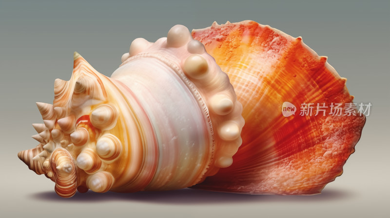 大海赠礼，螺纹繁复的橘红色贝壳