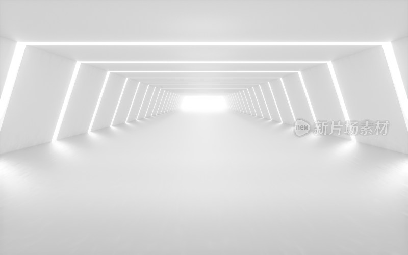白色的长隧道与地面 3D渲染