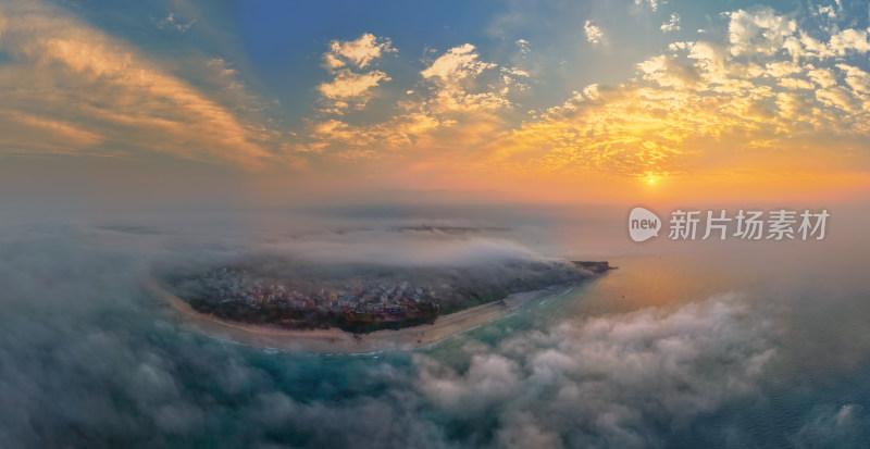 涠洲岛清晨日出云海全景图航拍自然风景
