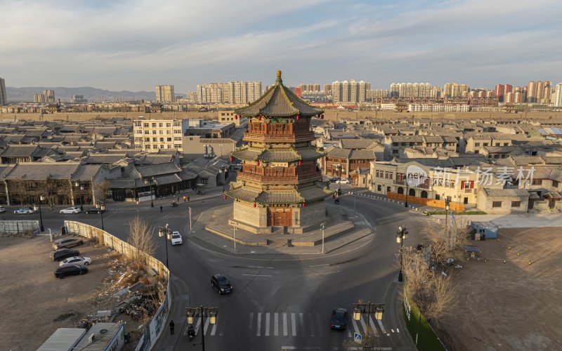 山西省大同市大同古城地标建筑航拍