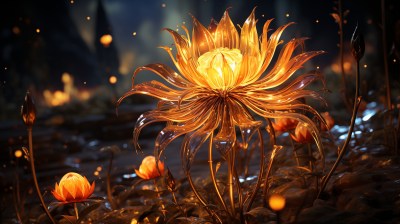 唯美3D花朵发光粒子奇幻背景