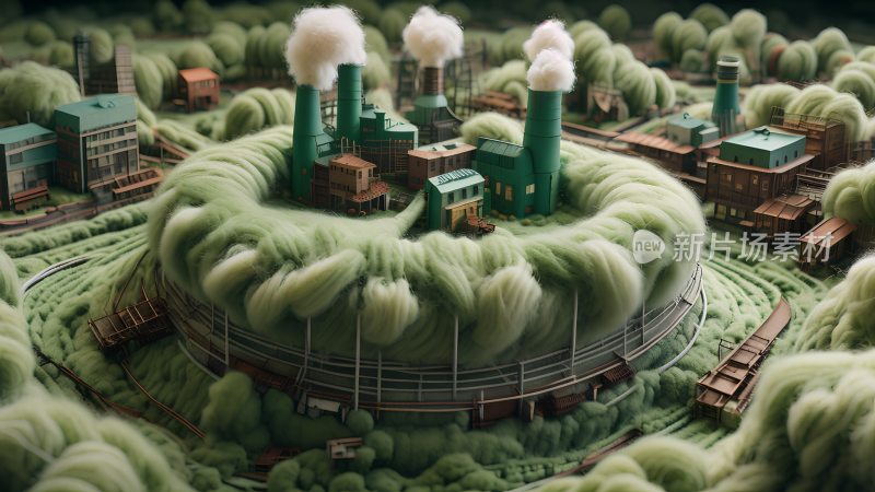 用羊毛毛线做成的绿色工厂