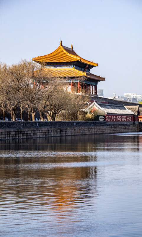 北京故宫角楼建筑倒影景观