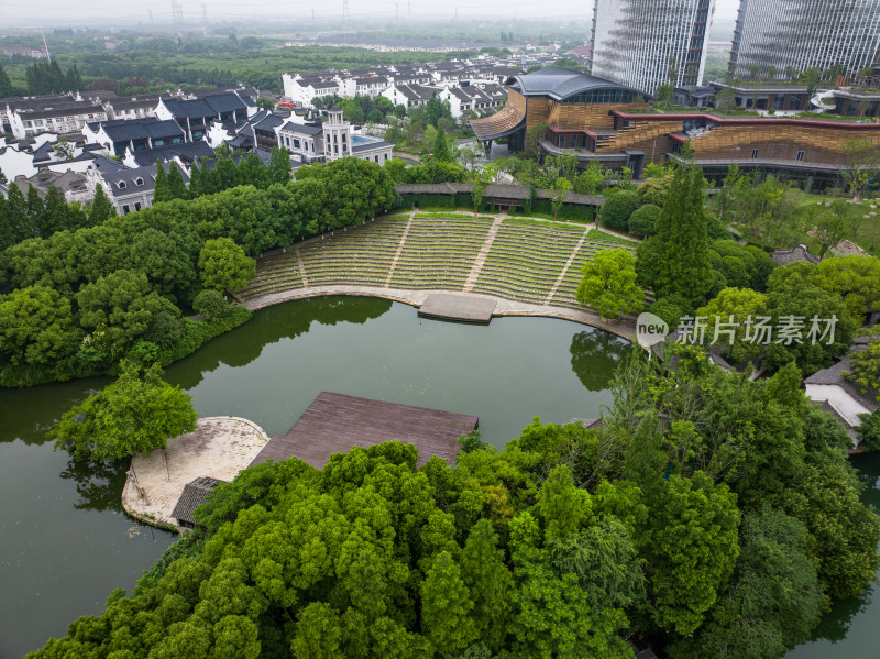 航拍江南水乡古镇乌镇全景