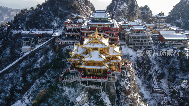 河南老君山飞雪中冬季航拍