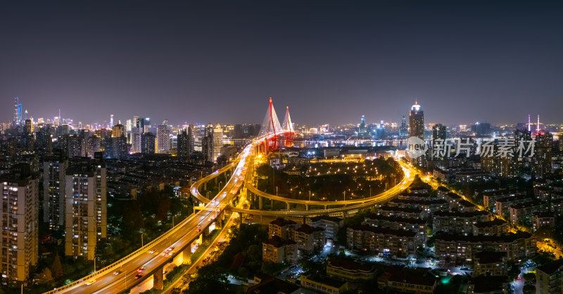 航拍上海杨浦大桥夜景