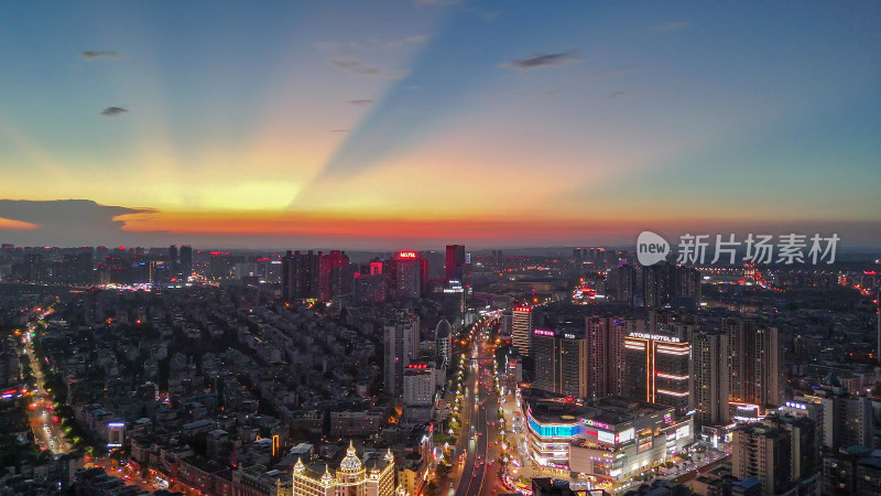 航拍四川泸州晚霞夜景