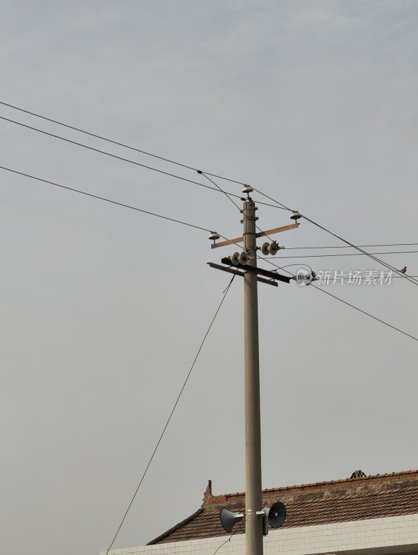 电线杆及电线特写
