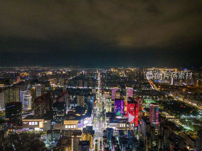 广东汕头城市夜景灯光交通航拍