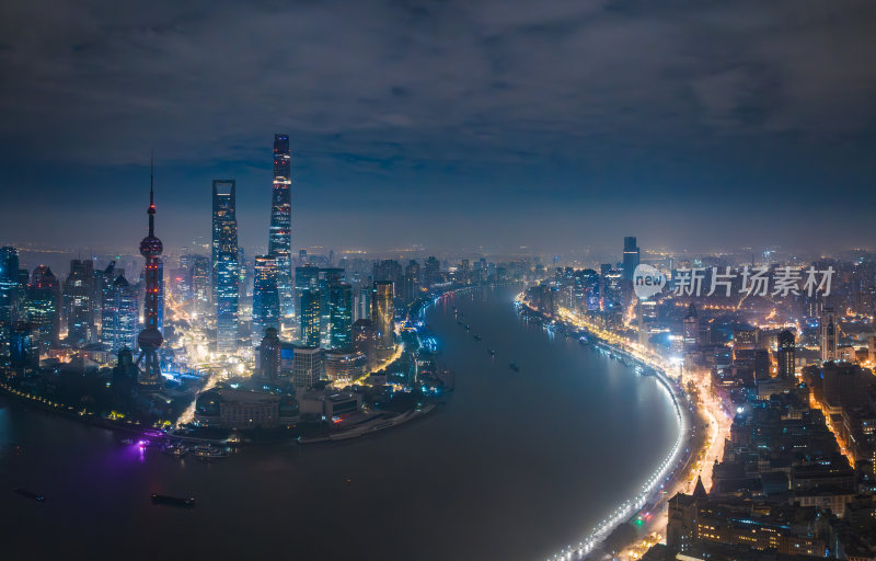 上海城市夜景陆家嘴浦西全景