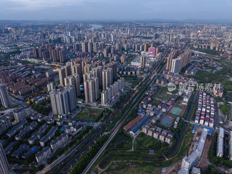 日落蓝调晚霞 航拍湖南衡阳开发区 城市风光