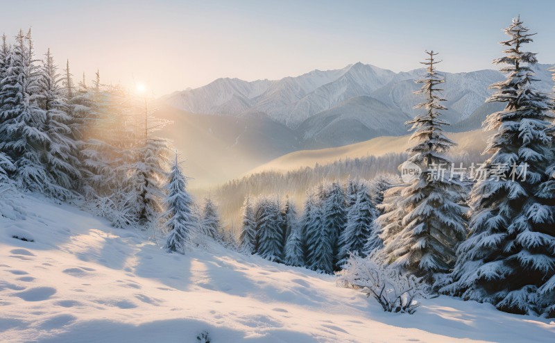 冬季森林白雪覆盖风景