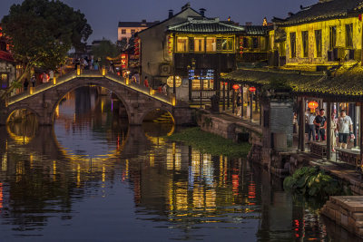 浙江嘉兴西塘古镇江南水乡夜景