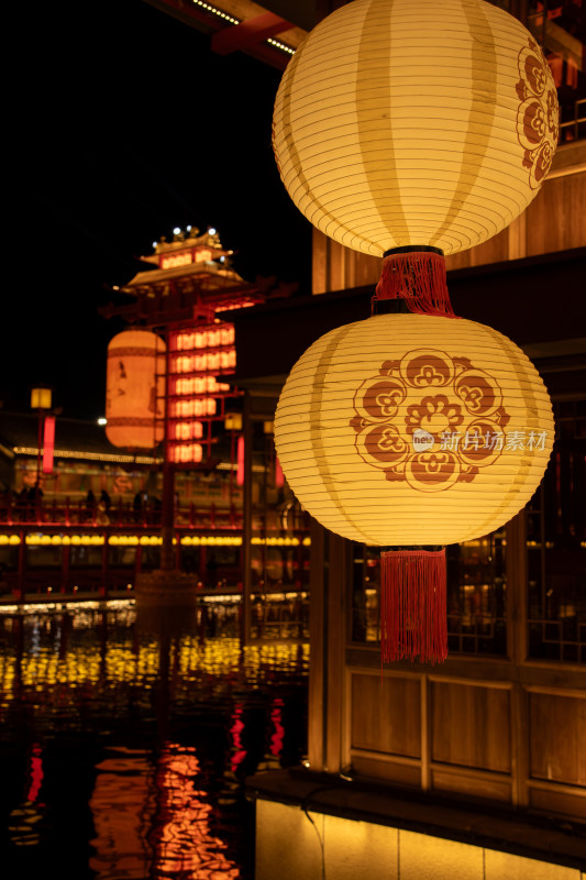 唐山河头老街灯笼特写夜景