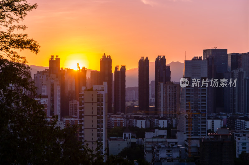 福建省福州市的黄昏城市风光