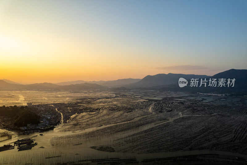 福建霞浦海岛海边滩涂日落晚霞自然风光