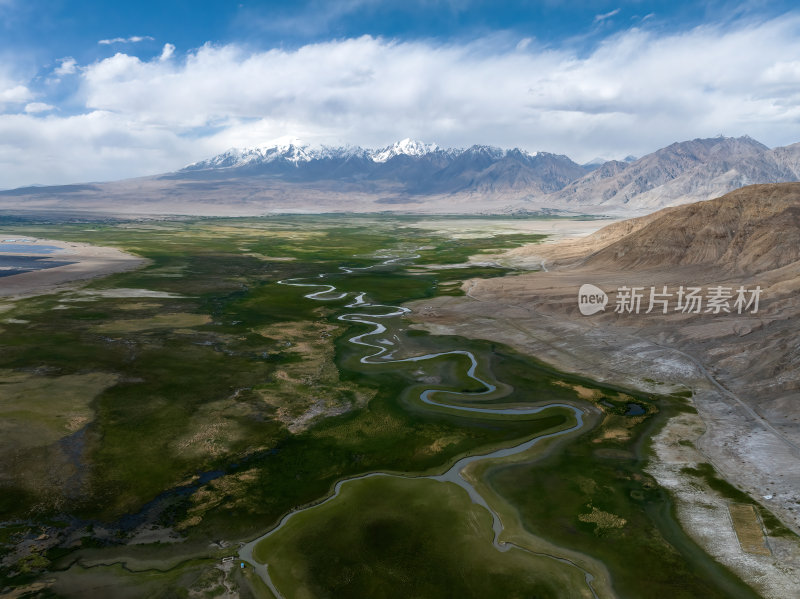 新疆喀什塔县帕米尔高原塔合曼湿地河道航拍