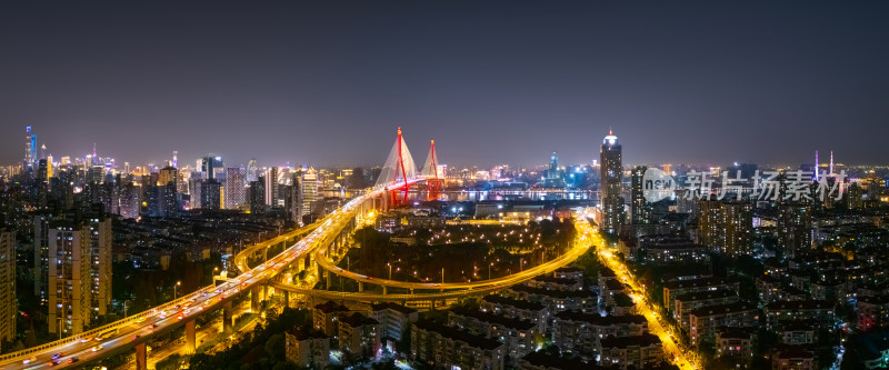 航拍上海杨浦大桥夜景