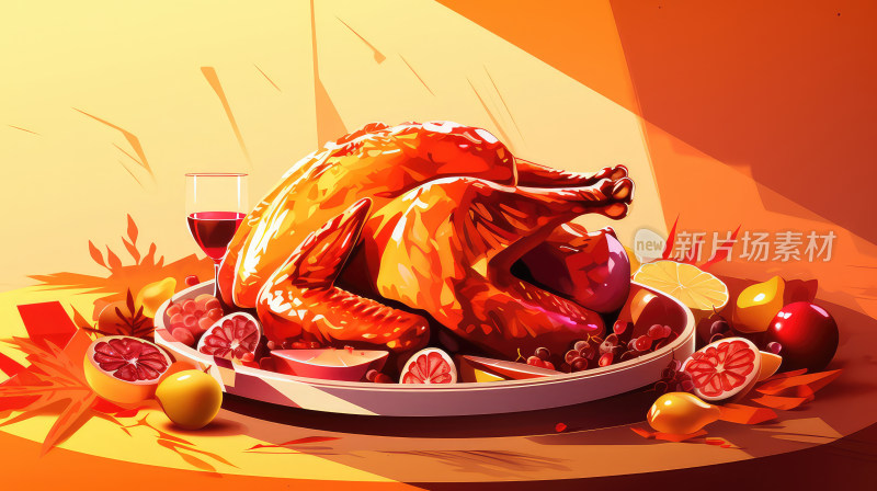 感恩节的火鸡大餐插画