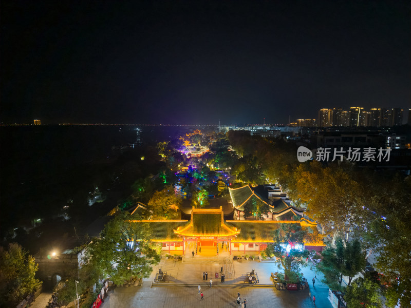 湖南岳阳楼景区岳阳楼夜景航拍