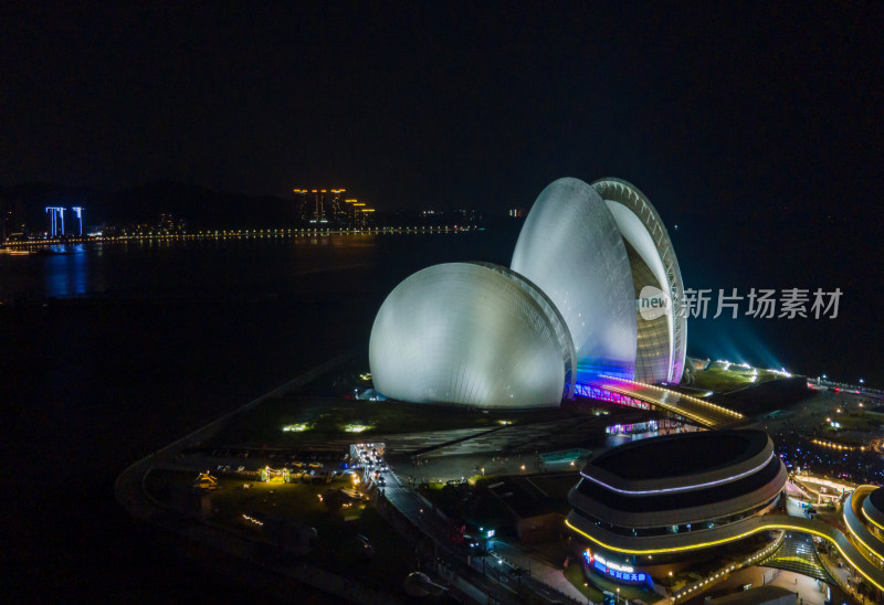 珠海大剧院夜景航拍