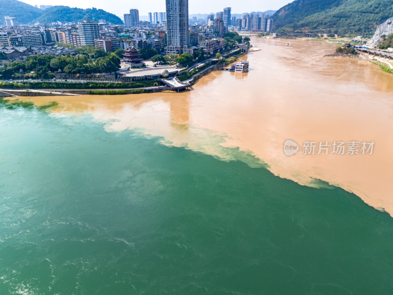 宜宾长江河流城市风光航拍图