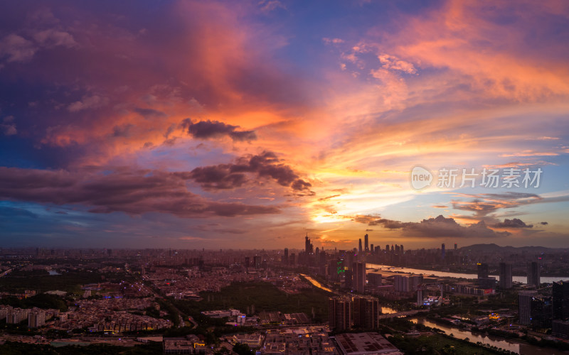 广州城市晚霞背景