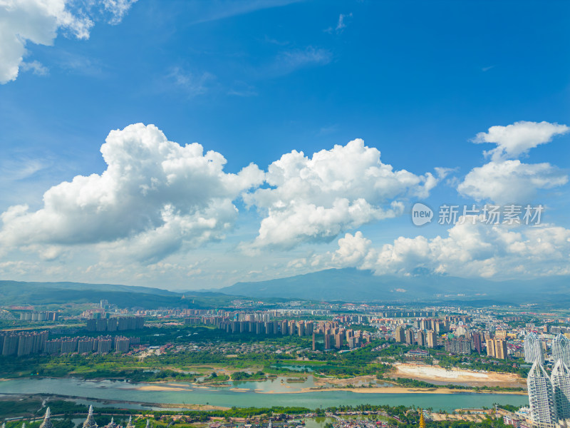 航拍西双版纳景洪市城市风光