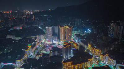 四川达州中心广场达州市购物广场夜景航拍