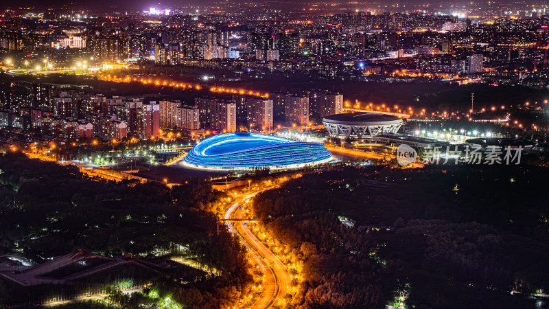 北京城市夜景国家速滑馆冰丝带