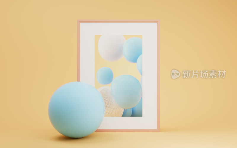 柔软球体与装饰画3D渲染