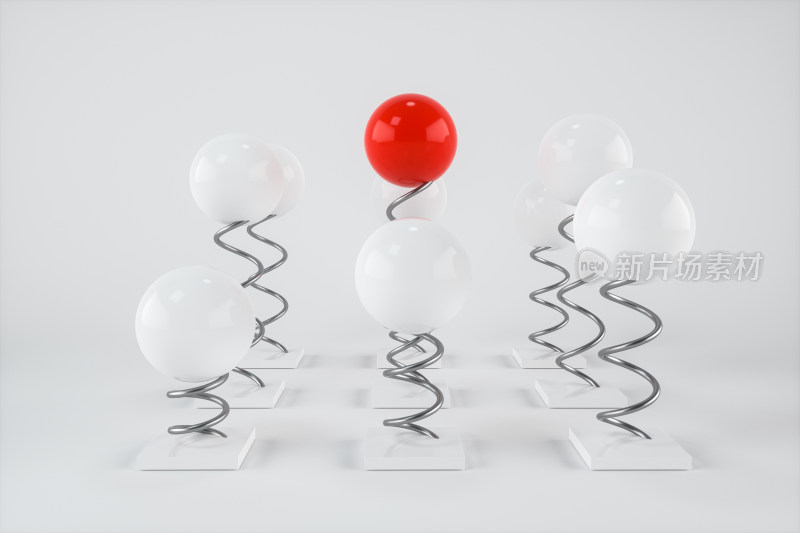 创意弹簧与小球 弹性的概念物体 三维渲染