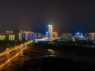 陕西宝鸡城市夜景灯光航拍图