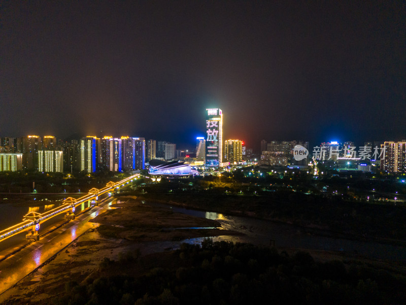 陕西宝鸡城市夜景灯光航拍图