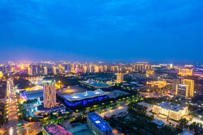 河北沧州城市夜景航拍