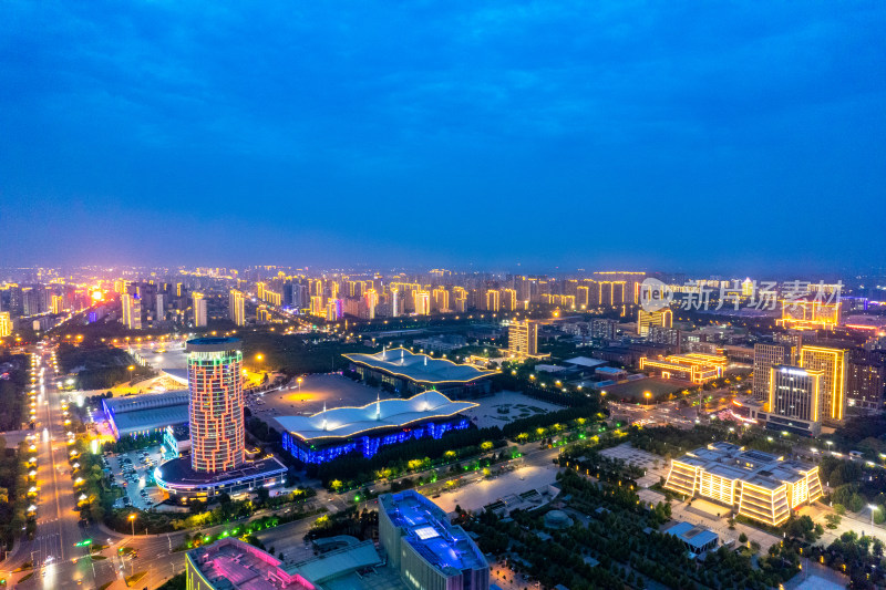 河北沧州城市夜景航拍