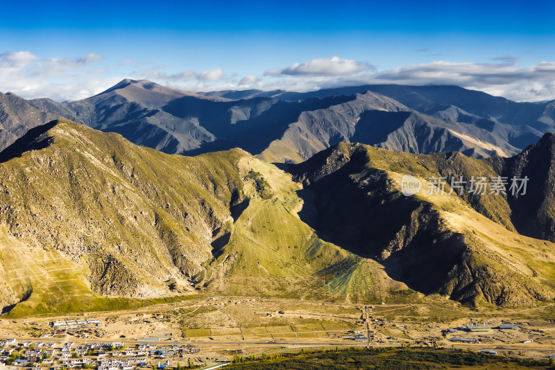 空中飞机俯拍西藏山脉山河自然风景