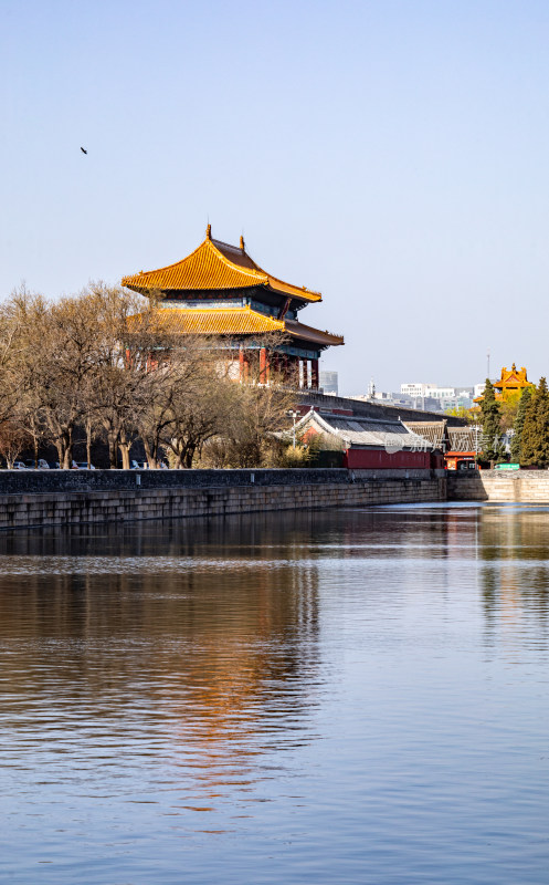 北京故宫角楼建筑倒影景观