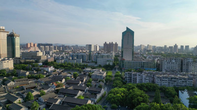 航拍浙江宁波天一阁月湖景区