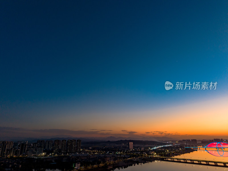 上饶晚霞夜景灯光航拍图